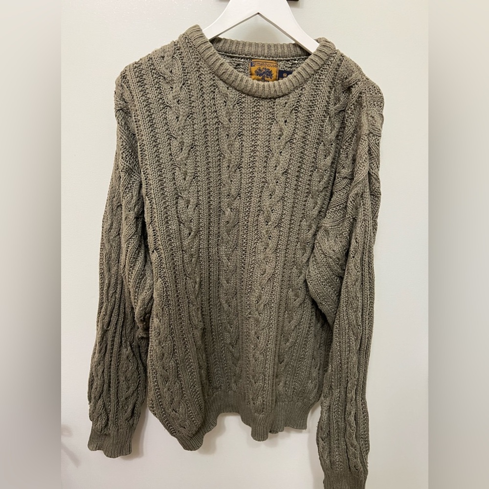 Vintage Men’s Medium Cableknit Sweater Olive Green
